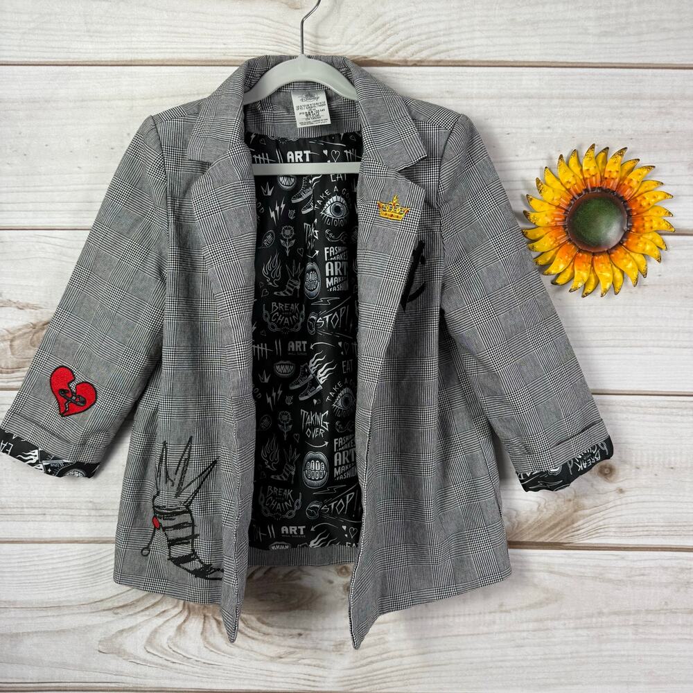 Disney Kids Plaid Cruella De Vil Blazer Jacket Embroidered 9/10Y